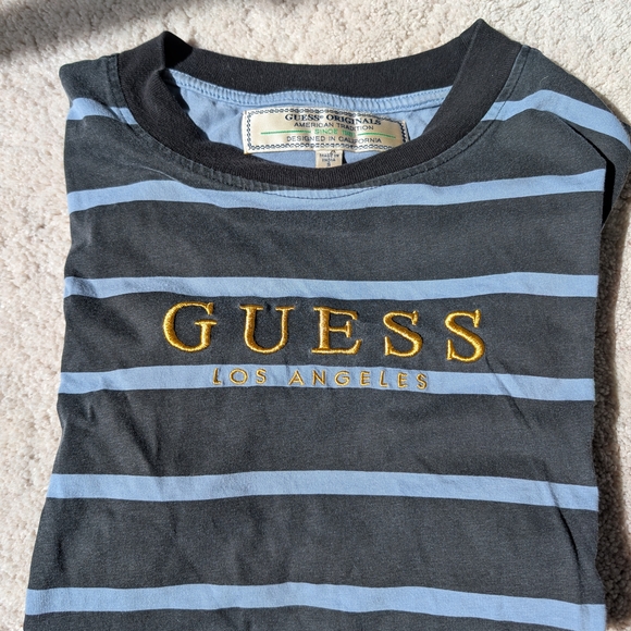 Guess Los Angeles Originals Men’s Black Striped Embroidered Logo T Shirt Small - Picture 2 of 4